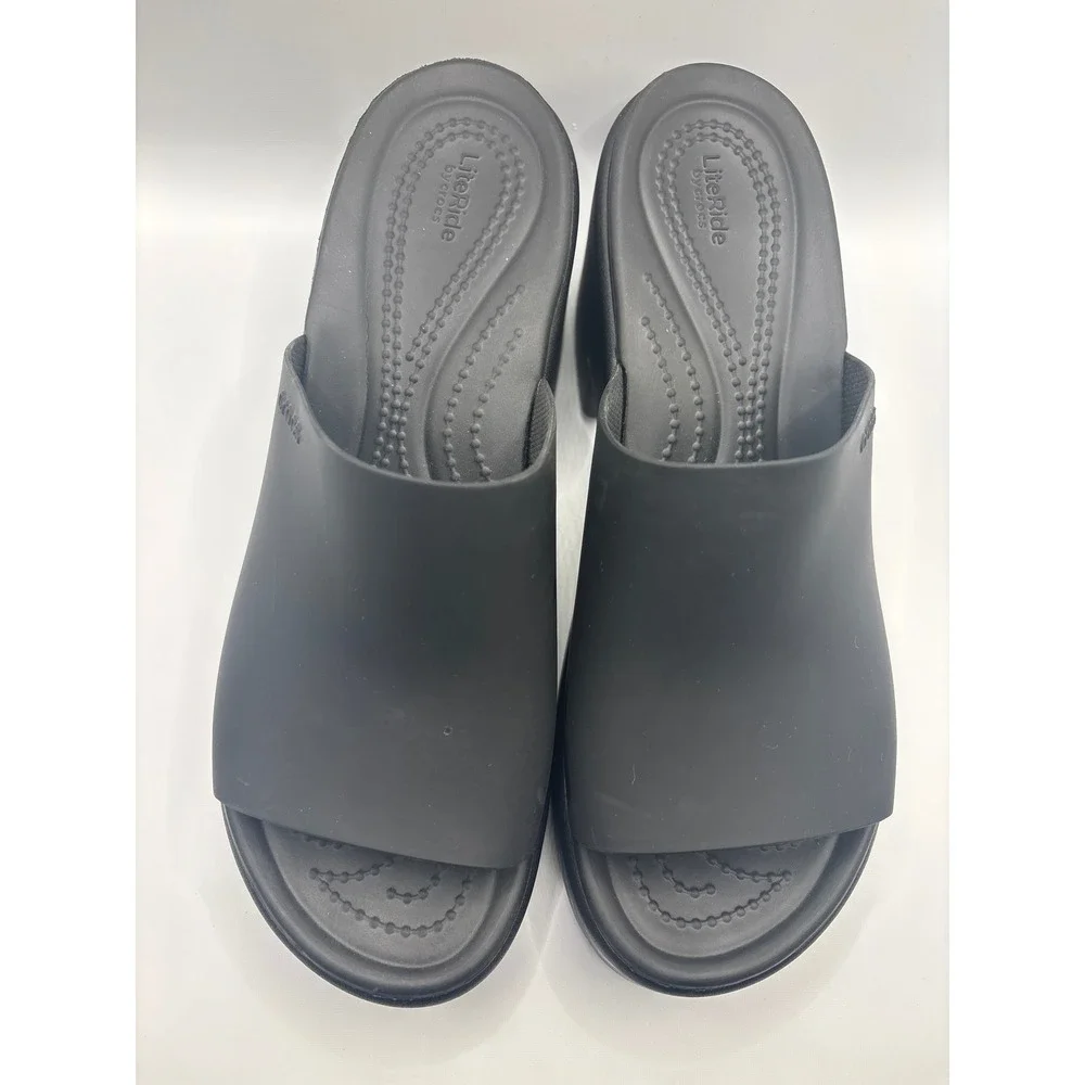 Crocs Brooklyn High Wedge Sandals Black LiteRide Platform Slides Womens 7 206222 - Picture 2 of 7